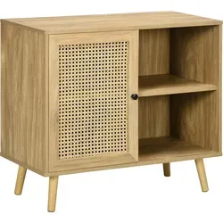 HOMCOM Sideboard Küchenschrank mit Tür, 2 Offenen Fächern, Aufbewahrungsschrank mit Verstellbarer Ablage, Kippschutz für Wohnzimmer Natur Kiefernholz 80 x 39 x 70 cm Aosom