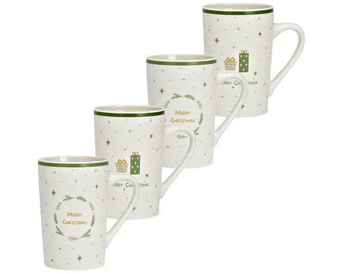 matches21 HOME & HOBBY Tasse Große Weihnachts-Tassen mit Spruch 4er Set Porzellan 8 cm, 385 ml, 4-tlg., Porzellan, Spülmaschinenfeste Kaffeetassen Kaffee-Becher als Glühweintassen