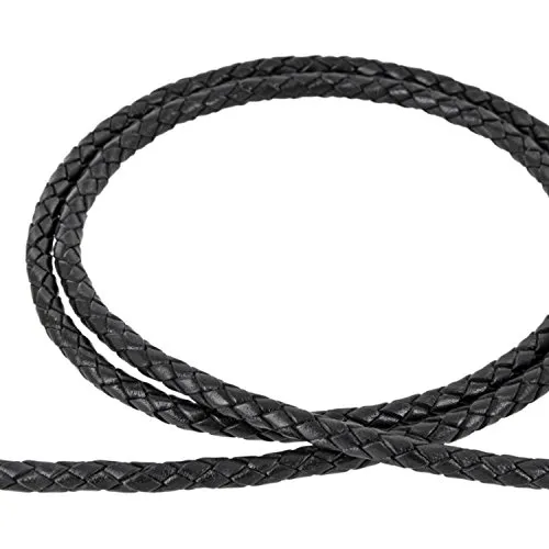 Auroris - Lederband geflochten - Durchmesser/Farbe/Länge wählbar - Variante: Ø 5mm / schwarz / 1m