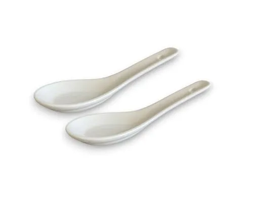 ASIATICA Porzellan-Spoon-Set Reis-, Suppen-, Servier- und Dessert-Löffel, 13 cm - Ramen (2er Set weiß)