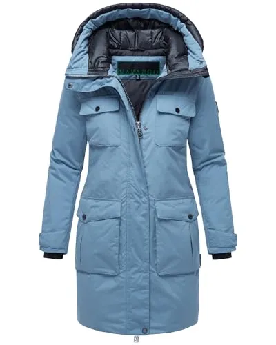 Navahoo Damen Winterjacke Eissturm 14 - Powder Blue, Gr. M - Funktionsjacke mit wind- und wasserabweisender Funktion, ideal für kalte Wintertage und vielseitig kombinierbar. Die abnehmbare Kapuze und der 2-Wege-Reißverschluss bieten zusätzlichen Komfort.