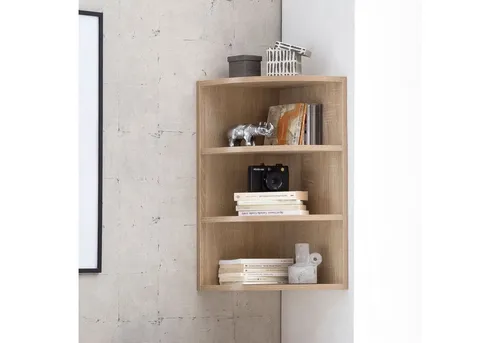 FINEBUY Eckregal SuVa14557_1, Sonoma - Modernes Wandregal - Eckregal in Sonoma-Optik, ideal für die kreative Raumgestaltung. Mit drei Fächern und stabiler Bauweise bis 6 kg belastbar, perfekt für Bücher oder Deko.