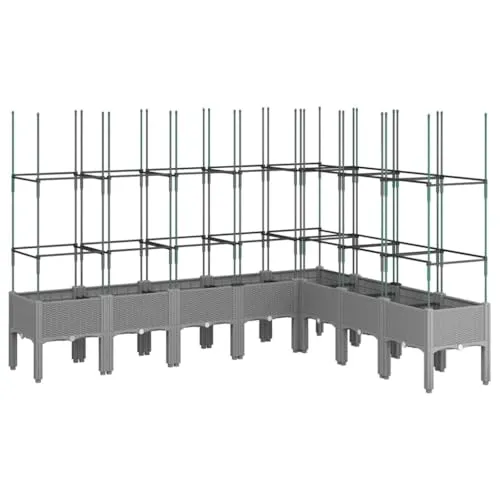 vidaXL Pflanzkübel mit Rankgitter - Blumenkasten in Rattan-Optik für Garten und Terrasse - Blumenkästen mit integriertem Spalier, ideal für Kletterpflanzen. Robustes, leichtes Polypropylen sorgt für Langlebigkeit und elegantes Design.