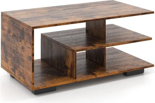 Eleganter Couchtisch mit Stauraum & L-förmiger Ablage – Braun
