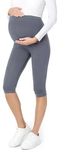 Be Mammy 3/4 Umstandsleggings Kurz aus Baumwolle Bequeme und blickdichte Schwangerschaftsleggings Umstandsmode BE20-229 (Grau, 3XL)