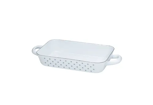 Riess Bratpfanne mit 2 Henkel Pünktchen Grau - Emaille Bratpfanne für alle Herdarten, spülmaschinenfest und ideal für gesundes Braten mit elegantem Design.