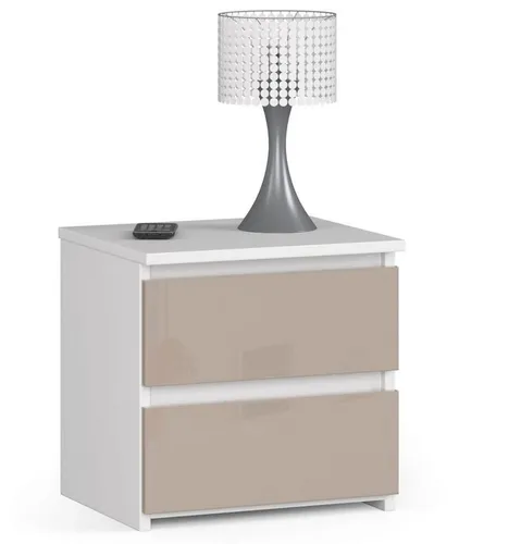 Elegante Kommode mit 2 Schubladen – Hochglanz Cappuccino - Vielseitige Kommode für Schlafzimmer, Flur oder Wohnzimmer mit 2 sanft gleitenden Schubladen. Hochwertige Verarbeitung aus abriebfester Platte für langlebige Eleganz und optimalen Stauraum.