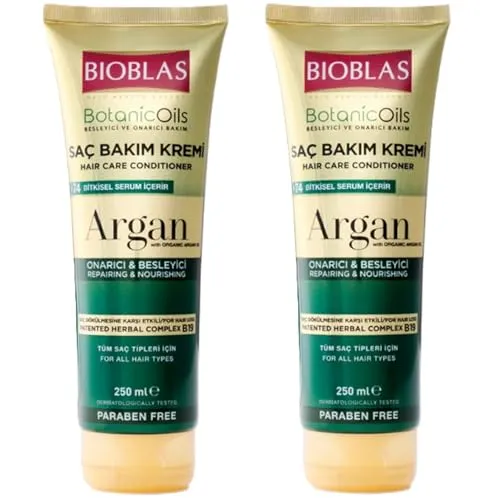 Bioblas Botanic Oils Arganöl Haarspülung, 2er Pack (2 x 250 ml) – Doppelpack Reparierender & Nährender Conditioner gegen Haarausfall, mit Kräuterkomplex B19