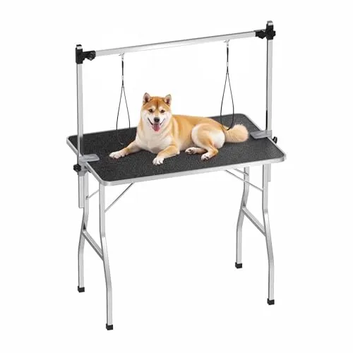 Wiltec Schertisch für Hund und Katze - 91x61x76 cm, klappbar - Fellwechselpflege für Hunde - Flexibel und tragbar, ideal für den Einsatz zuhause oder unterwegs mit höhenverstellbarem Trimmgalgen für optimalen Komfort.