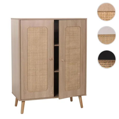 Highboard HWC-M38: Elegante Kommode aus Kubu Rattan - Kommode in Eiche-Optik, ideal für jeden Raum. Handgefertigtes Kubu Rattan und flexibel montierbare Regalböden bieten praktischen Stauraum und stilvolle Akzente.