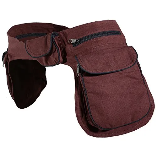 Kunst und Magie Doppel Bauchtasche - Dunkelbraun - Mode-Hüfttaschen: Praktische Doppel Bauchtasche mit verstellbarem Gürtel, 2 große Fächer und 1 verstecktes Fach, ideal für Festivals und im Alltag, fair hergestellt in Nepal.
