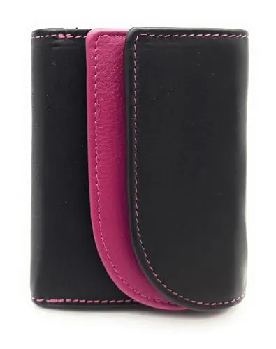 Jockey Club kleine echt Leder Geldbörse Wickelbörse schwarz pink - Geldbörse für Damen in S-Größe, aus hochwertigem Leder mit RFID-Blockierung für sicheren Karten-Schutz und stylischem Design in pink berry.