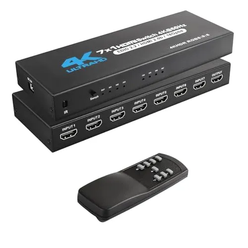 HDMI Switch 7 in 1 Out 4K@60Hz 7x1 Umschalter Switcher with IR Remote 7 Port HDMI Selector Box Support HDMI2.0 Dolby Vision/Atmos HDR10 for Switch Xbox PS5/4 Roku Fire Stick