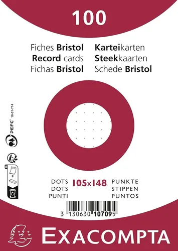 Exacompta 10709E 100er Pack Karteikarten gepunkted DIN A6 ideal für die Schule,