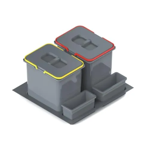 Prima-Online Abfalltrennsystem für Schubladen - Mülltrennsystem für 60cm Schubladen mit 2x15L Abfalleimern, ideal für eine effiziente Abfalltrennung in der Küche. Flexibel anpassbar und mit praktischem Deckel.