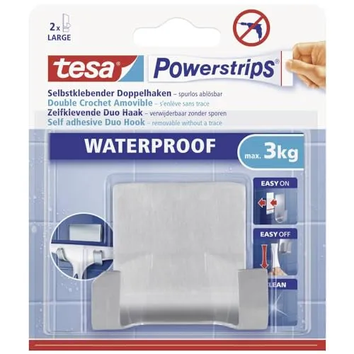 tesa Powerstrips Doppelhaken Waterproof Zoom in silber von tesa