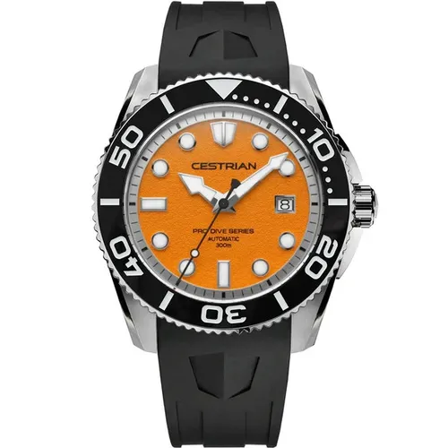 Cestrian Pro Dive orangefarbenes Zifferblatt Silikonarmband Automatik 300 m H...