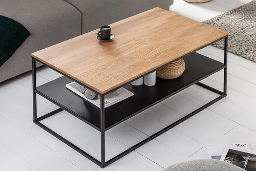 riess-ambiente Couchtisch APARTMENT 95cm - Eiche-Massivholz & Metall-Gestell - Eleganter Couchtisch im modernen Industrial Design, aus geöltem Eichenholz mit einzigartiger Maserung und praktischer Ablagefläche. Ideal für stilvolle Wohnzimmer.