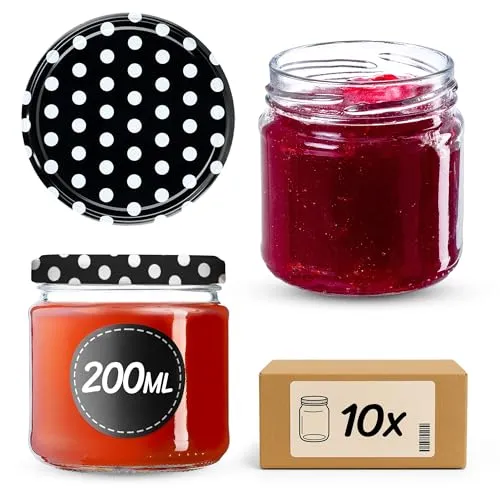 KADAX 10er Set Einmachgläser 200 ml mit Twist-Off Deckel Ø 66 mm – Dickwandige, luftdichte Dessertgläser, spülmaschinenfest, ideal für Marmelade & Eingemachtes