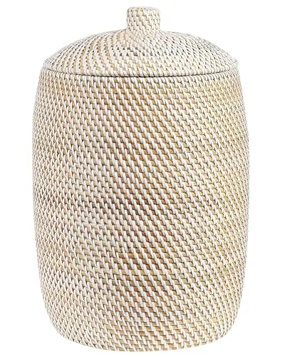 Aufbewahrungskorb GADIS Rattan Naturfarben - Korb im Boho-Stil, handgefertigt aus robustem Rattan mit Deckel für staubfreie Aufbewahrung. Ideal für stilvollen Stauraum im Wohnzimmer.