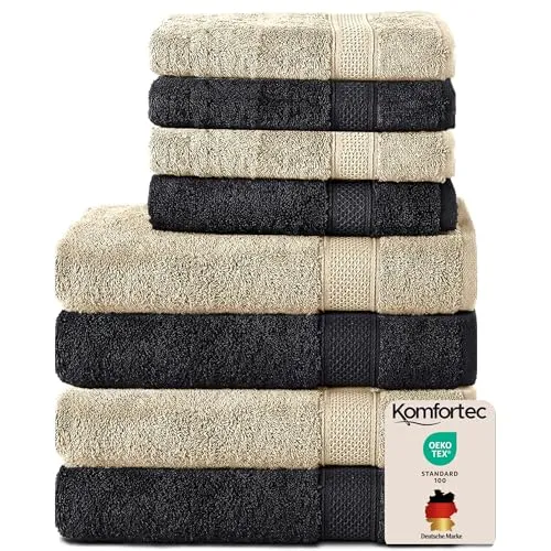 Komfortec 8er Handtuch Set aus 100% Baumwolle - Frottiertuch Set mit 4 Badetüchern (70x140 cm) und 4 Handtüchern (50x100 cm), hautsympathisch und flauschig, saugstark und extrem strapazierfähig – für den besten Wohlfühl-Komfort.