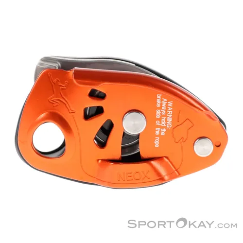 Petzl Neox Sicherungsgerät - Orange, One Size - Kletterausrüstung mit innovativer Bremsfunktion für sicheres Sichern und Abseilen, ideal für Kletterer jeden Levels.