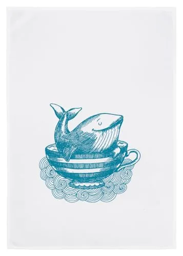 Geschirrtuch weiss, TAKING A BATH, blau