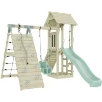 OutdoorToys Spielturm - Spielturm in mintgrün aus robustem Holz, ideal für Kinder ab 3 Jahren. Fördert die motorischen Fähigkeiten und bietet Spielspaß im eigenen Garten.