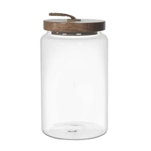 HOME DECO FACTORY Vorratsglas Akaziendeckel 17 cm Transparent | Borosilikatglas und Akazie, Vorratsglas, Holzdeckel, Küche, hermetisch, 17 cm, Transparent und Braun