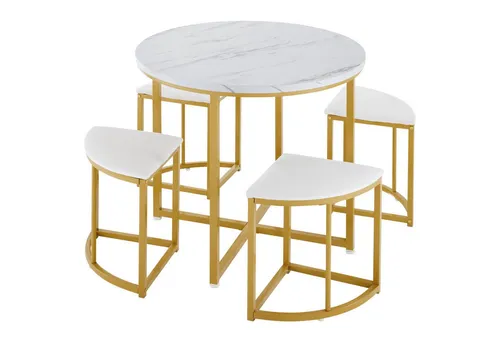 OKWISH Essgruppe 5-teilig mit Esstisch und 4 Hockern