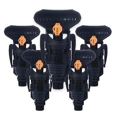 [5er-Pack] Super 10 Rotationssprenger + 180 Grad Windabweiser, 1/2 Zoll Außengewinde, 360 Grad drehbar, mit Reichweite bis zu 10 m und Arbeitsdruck von 2,5 bis 4 Bar. [Braun] Deckel für Sprinkler