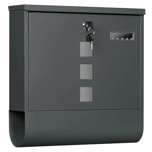 WOLTU Wandbriefkasten mit Zeitungsfach und Sichtfenstern, abschließbar, modern, Anthrazit BK006an4 - Praktischer Wandbriefkasten mit großem Einwurf und separatem Zeitungsfach. Robuste, rostbeständige Bauweise in modernem Design. Inklusive Namensschild und 2 Schlüsseln für sicheren Zugang.