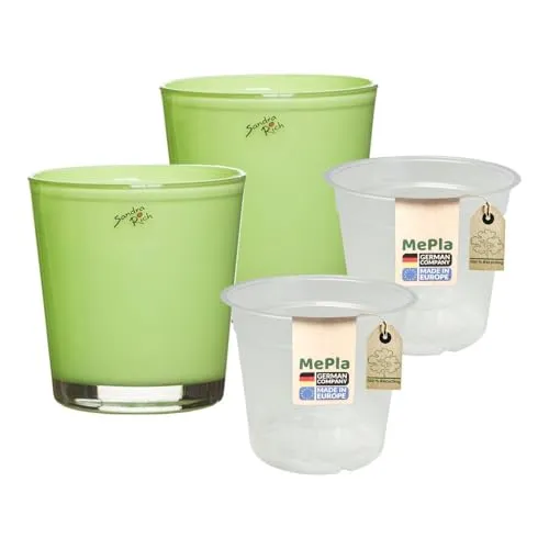 MePla - 2 Stück - Sandra Rich - Glas-Orchideenkübel ø 12,5 Hellgrün Pflanztopf Orchidee ø 12, hochwertiges Wohnambiente