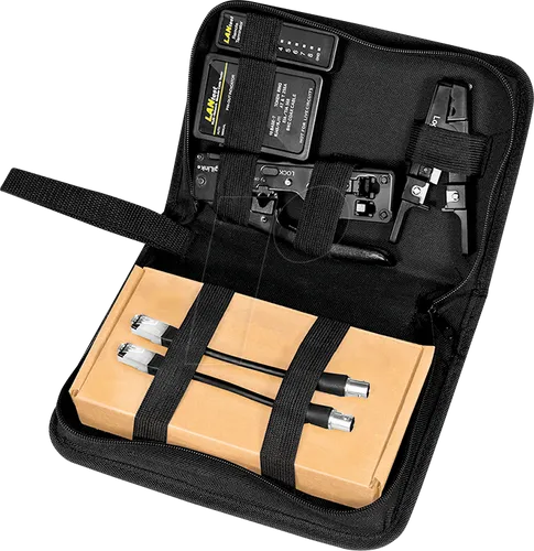 LogiLink Netzwerk-Werkzeug-Set WZ0070 - 4-teiliges Werkzeugset für Netzwerkkabel mit Crimp- und Abisolierzange, ideal für Cat.6A & Cat.7 Kabel, inkl. Kabeltester und 20 Stecker, praktische Tasche für einfache Aufbewahrung.