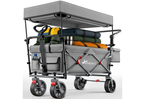 TRESKO® Bollerwagen Faltbar mit Dach Grau in grau von Tresko