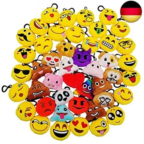 JZK 45 x Mini Plüsch Emoticon Schlüsselanhänger 5cm, gelb kleiner Sm