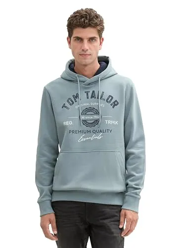 TOM TAILOR Herren Hoodie Sweatshirt mit Logo-Print - Grey Mint, XXL - Kapuzenpullover für Herren, klassischer Stil mit großem Logo-Print, aus weicher Baumwoll-Polyester Mischung für optimalen Tragekomfort.