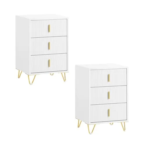 SoBuy Nachttisch FBT115-Lx2, 2er Set – Elegante Nachtkommode mit 3 Schubladen