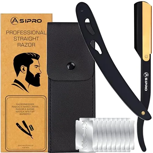 ASIPRO Rasiermesser Herren mit Etui & 10 Wechselklingen, Barber Messer Straight Razor Ideal Bartmesser Herren Set Barber Razor Rasiermesser Klingen Friseur Rasiermesser mit Wechselklingen