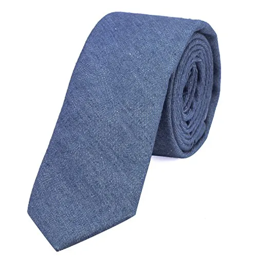 DonDon Herren Krawatte 6 cm Jeans-Look Baumwolle brillantblau