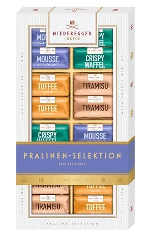 Niederegger | Pralinen-Selektion | 1x 200g | Sorten Mousse au Chocolat, Toffee Salted, Crispy Waffel Chocolate & Tiramisu | Umhüllt von Zartbitter- und Vollmilch-Schokolade | Pralinengeschenk