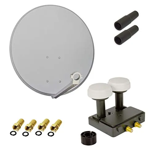 PremiumX Satelliten-Komplettanlage 80cm - Hellgrau SAT Twin LNB - SAT-Antenne mit 80 cm Durchmesser, ideal für Astra und Hotbird Empfang. Korrosionsgeschützt und 100% wasserdicht für optimalen Empfang von Digital, HDTV und 4K.