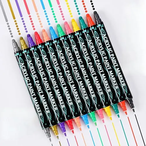 Yatrosynth Metallic Marker Stifte, 12 Dual Tip Metallic Acrylstifte, Wasserfest, Stifte Set für Fotoalbum, Zeichnen, DIY-Projekte, Holz Glas Steine Bemalen, Ostern Basteln