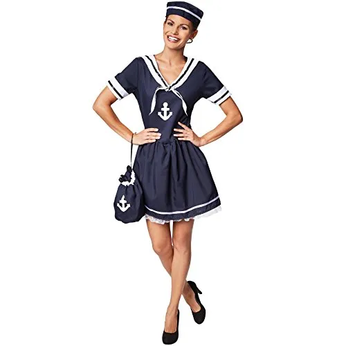 tectake® Frauenkostüm Seemanns-Frau - Maritimes Kostüm für Frauen, ideal für Fasching, Karneval oder Mottopartys – bring den typischen Matrosen-Look mit diesem eleganten Outfit auf die nächste Feier!