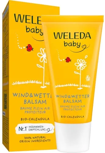 WELEDA Baby Calendula Wind Wetter Balsam 30ml Gesicht Hand Bio Babycreme | Naturkosmetik Gesichtscreme Handcreme Schutz empfindlicher Babyhaut raue Witterung Kälte Bio Mandelöl Sesamöl Calendula