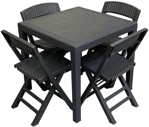 Progarden Garten-Essgruppe 5-tlg. Anthrazit Rattan Optik - Gartenmöbel-Set mit 1 Tisch und 4 klappbaren Stühlen, UV-beständig und wetterfest, ideal für Terrasse oder Balkon, hochwertig und robust, Made in Italy.