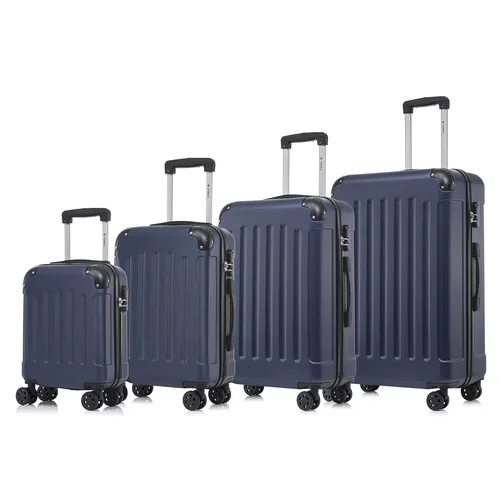 Dunkelblaues Koffer Suitcase Set mit Trolley-Funktion - Praktisches Reisekoffer-Set in Dunkelblau, ausgestattet mit 4 Rollen, Teleskopgriff und Schloss für sicheres Reisen. Ideal für alle Reisenden!