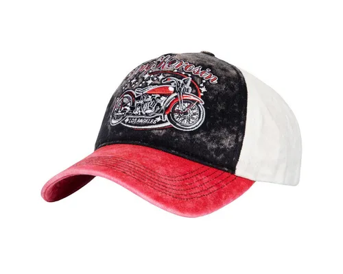 King Kerosin Herren Baseball Cap – Vintage Snapback Kappe - Stylische Baseball Cap im authentischen Used-Look, mit detailreicher Motorrad-Stickerei und individuellem 7-Loch-Verschluss. Ideal für Biker und Vintage-Liebhaber!