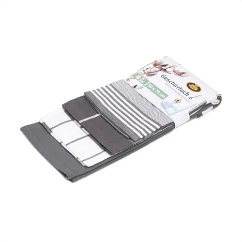 Gözze - Geschirrtuch-Set, 4-teilig, 100% Baumwoll-Jacquard-Stoff, hohe Materialdichte (200 g/m²), 50 x 70 cm - Anthrazit