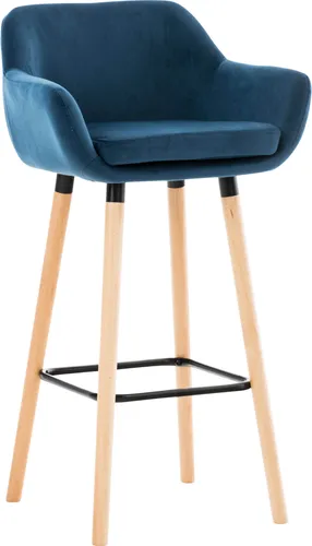 TPFLiving Barhocker Grande Holz Samt Blau in blau von TPFLiving